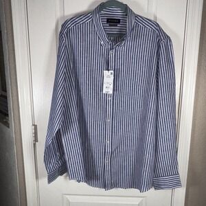 Piombo Men's XXL Button Down Shirt Blue/White Stripe Cotton Linen Italian Design